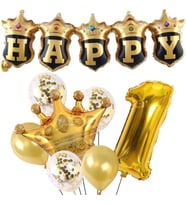Happy Yazılı Gold Konfetili 1 Yaş Rakam Balon Set