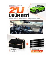 KİA X-CEED (2020-2025) Uyumlu Torpido Örtüsü + Tay Tüyü Bagaj Çantası + Sticker Seti - Siyah Bej