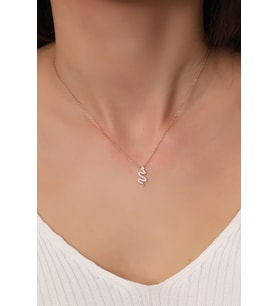 925 Ayar Gümüş Zincirli Rose Kaplama Zirkon Taşlı Yılan Model Kolye