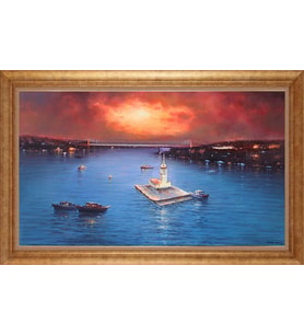 Çerçeveli Paspartulu Manzara Tablo bm1217 (Gold)