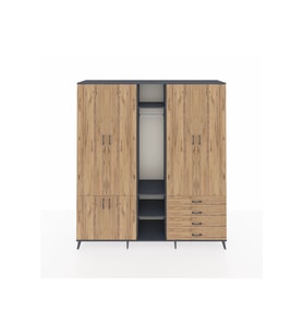 Hyperion Gardrop 14 Raflı 4 Çekmeceli Tek Askılı 220x44x243 Antrasit-Çam/Çam