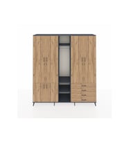 Hyperion Gardrop 14 Raflı 4 Çekmeceli Tek Askılı 220x44x243 Antrasit-Çam/Çam