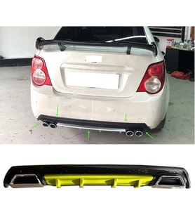 Chevrolet Aveo Sedan Sarı Difüzör Çiftli Kare Egzoz Görünümlü D Tip Difizör 2012 - 2016