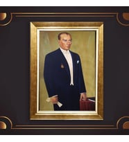 Altın Varaklı Çerçeveli Paspartulu Atatürk Tablo nl02A467 (Gold)