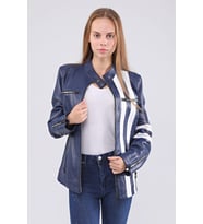 Kadın Hakiki Deri Spor Mont (Lacivert)