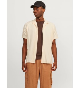 Jack & Jones Erkek Kısa Kollu Keten Gömlek - 12256235 (Beyaz)