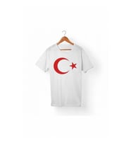 Beyaz Unisex Baskılı Ay Yıldız Tshirt - 29 Ekim Cumhuriyet Bayramı Tişört - 23 Nisan Tişörtü