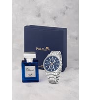 Polo Air Erkek Kol Saati Ve 55ml Parfüm Hediyelik Kutusunda Set Gümüş Lacivert Renk ST-5007E2 (Gümüş-Lacivert)