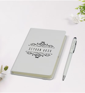 BK Gift Kişiye Özel İsimli 9x14cm Beyaz Defter ve Kalem Hediye Seti - Model 9