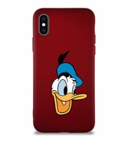 Apple iPhone XS Soft Premier Kapak Donald Duck-A Tasarımlı Silikon Kılıf - Mürdüm (Şeffaf)