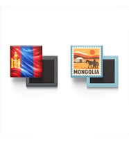 Buzdolap Magnetleri - Moğolistan Bayrağı ve Ulan Batur Posta Pulu Tema - 2'li Set Magneti