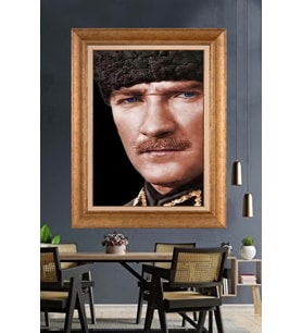 Altın Varaklı Çerçeveli Paspartulu Atatürk Tablo DC1286 (Gold)