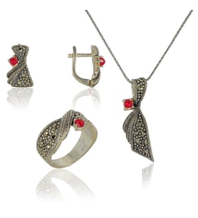 Söğütlü Silver markazit taşlı üçlü set
