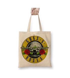Guns N Roses Bez Çanta Uzun Saplı Alışveriş Çantası Plaj Çantası (Beyaz)