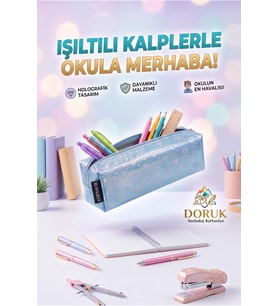 Mavi Simli Kalp Desenli Tek Bölmeli Kalem Kutusu