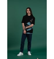 OVERSİZE BASKILI SIFIR YAKA ERKEK PENYE T-SHİRT (Siyah)