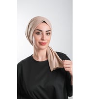 Sütlü Kahve Pratik Hazır Geçmeli Tesettür Bone Kesik Elyaf Sade 2111_26