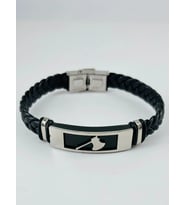 Siyah Deri / Çelik Erkek Deri Bileklik 20 Cm - Ebl0115