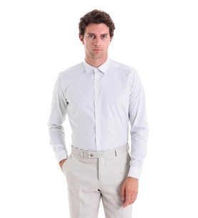 Hatemoğlu Gri B. Slim Fit Uzun Kol %100Pamuk Baskılı Casual Gömlek