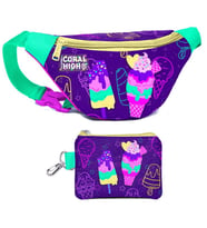 Coral High Kız Çocuk Mor Pembe Dondurma Desenli Bel Çantası ve Bozuk Para Cüzdanı Set