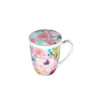Lucky Art Peony Desenli Bone China Porselen Kapaklı ve Süzegçli Kupa 570 ml (Çok Renkli)