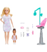 Barbie Kariyer Bebekleri Diş Hekimi Oyun Seti, Beyaz Önlük Giyen Barbie, Çocuk Figürü, Muayene Koltu (Çok Renkli)