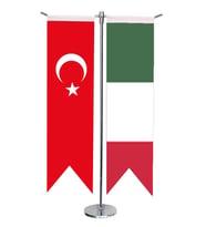 Masa Üstü Kırlangıç Macaristan + Türk Bayrağı + Krom T Direk Masa Bayrak Seti