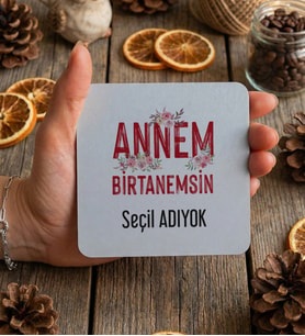 Kişiye Özel Anneye Hediye Bardak Altlığı Anneler Günü Hediyesi (Beyaz)