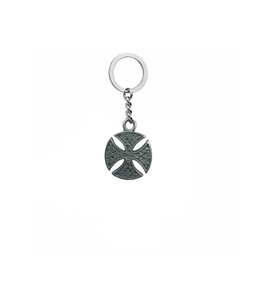 Yuvarlak Çerçeveli Haç Figürlü Metal Anahtarlık – Unisex Gotik & Minimal Aksesuar