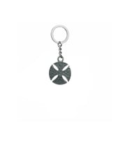 Yuvarlak Çerçeveli Haç Figürlü Metal Anahtarlık – Unisex Gotik & Minimal Aksesuar