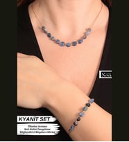 Sertikalı %100 Orijinal Kyanit Doğal Taş Tasarım Bileklik ve Kolye Seti (Kristal Mavi)