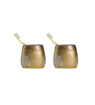 2 ADET DİŞ FIRÇALIK ALTIN MOZAİK POLİRESİN 10X10X5CM BANYO SETİ