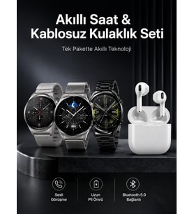 Akıllı Saat ve Kulaklık Seti Dokunmatik Ekran 5.0 Bluetooth Bağlantılı Sesli Görüşme