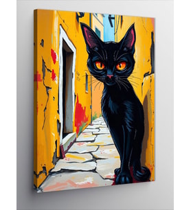 Kanvas Tablo Dar Sokakta Siyah Kedi