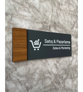 Wooden Serisi Mat Antrasit Satış&Pazarlama Yönlendirme Levhası