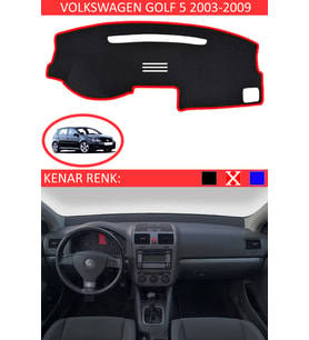 Volkswagen Golf 5 2003-2009 İçin Uygun Torpido Koruma Halısı Siyah Kenar Renk Kırmızı