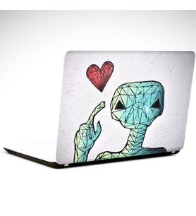 Kalp ve Uzaylı Laptop Sticker 10 İnch (25X19CM)