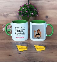 Motto Yeni Bir Ben Kupa Bardak Yeşil Fotoğraflı
