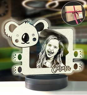 Çocuklara Özel Fotoğraflı Koala 3D Modelli Gece Lambası Hediyesi (Beyaz)