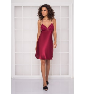 Kadın Bordo Saten Dantelli Gecelik  - 600