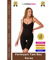 #Korse Vücut Şekillendiren Toparlayıcı Özel Bölgesi Açık Kaymaz Fermuarlı Tam Boy Korse - 2 Adet (Siyah)