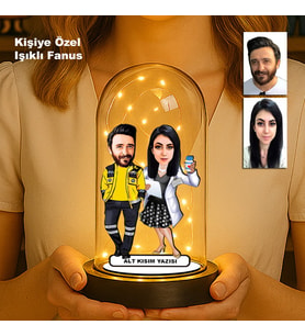 Kişiye Özel Çift Karikatür ATT-ECZACI Fanus Işıklı Biblo