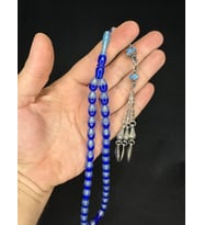 TOZ KEHRİBAR TESBİH MAVİ/LACİVERT RENKLİ KAPSÜL KESİM 12MMX8MM T-604 (Çok Renkli)