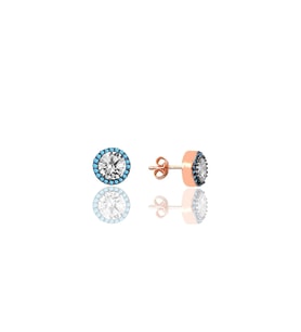 Gümüş rose nano turkuaz ve zirkon taşlı pırlanta montür küpe SGTL12383ROSE