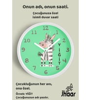 İsme Özel Sevimli Zebra Çocuk Odası Duvar Saati Orta Boy 30 cm Beyaz Camlı Sessiz