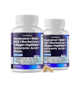 Vitamax Resveratrol + N.C + NAD + Berberine + Collegen Peptides + Hyaluronic Acid + Biy/otin 21 IN 1 - 60 Kapsül - İthal