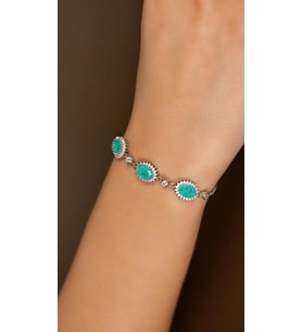Paraiba Taşlı Rodyum Oval Anturaj Gümüş Bileklik