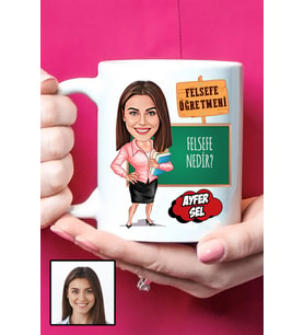 Kadın Felsefe Öğretmenine Hediye Karikatürlü Beyaz Kupa Bardak