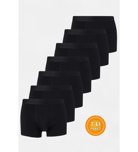 Erkek Siyah Boxer Pamuklu Likralı 7'li Premium Paket