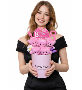 8 Mart Kadınlar Gününe Özel  Sevimli Pembe Ayıcık Buketi